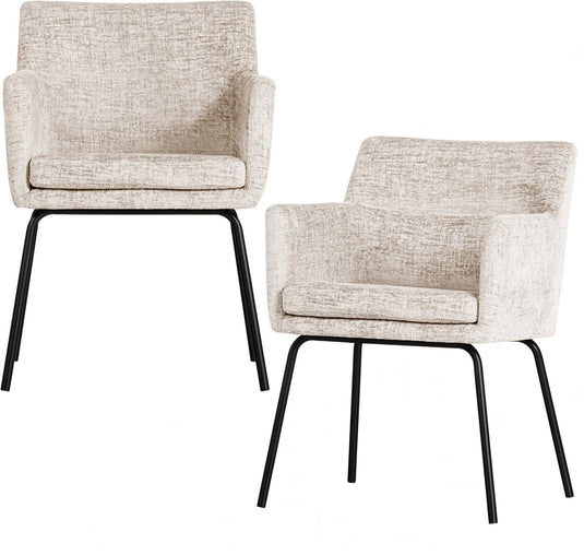 Woood kam eetkamerstoelen - velvet stof - off white - set van 2