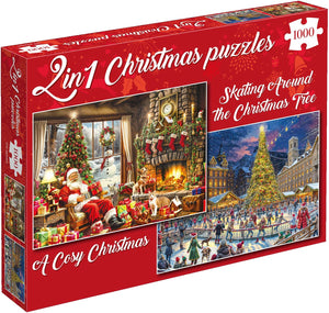 Tucker's fun factory kerstpuzzels - a cosy christmas + skating around the christmas tree - 2×1000 stukjes 68×49cm (b×h) - legpuzzels