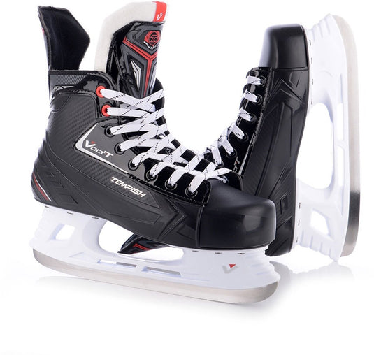 Tempish – volt-t – ijshockeyschaatsen – schaatsen heren – zwart – versterkte enkelcups high-grip rvs hockeyijzer – maat eu 39