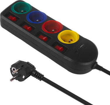 Maclean mce508 b - stekkerdoos - 4-voudige verlengkabel + usb a c, met schakelaars - 250vac 10a - 1,5m - zwart