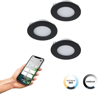 Eglo connect.z fueva-z smart inbouwlamp - ø 8,5 cm - zwart wit - set 3 spots - instelbaar wit licht - dimbaar - zigbee