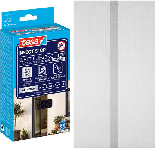Tesa insect stop h l fly screen premium for doors - hor voor deur met klittenband, verwijderbaar, antraciet - 120 x 250 cm
