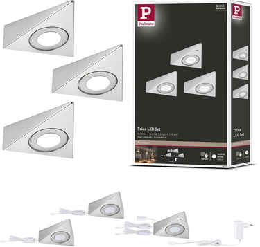 Paulmann led-onderkastverlichting trias naderingsschakelaar set van 3 3x2,7w 135x132 mm 3x185lm 230 12v staal geborsteld