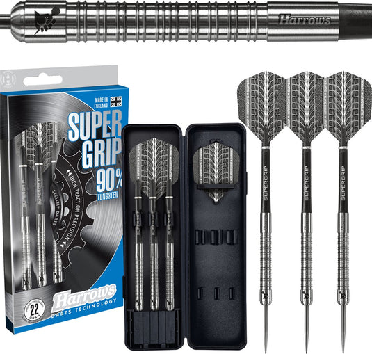 Harrows steeltip darts supergrip – 90% tungsten – 22 gram – professionele dartpijlen met maximale grip – competitie training –