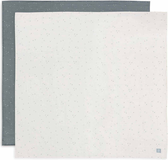 Jollein - hydrofiele doek large 115x115cm - inbakerdoek - zacht katoen - 2 stuks - twinkling sea green