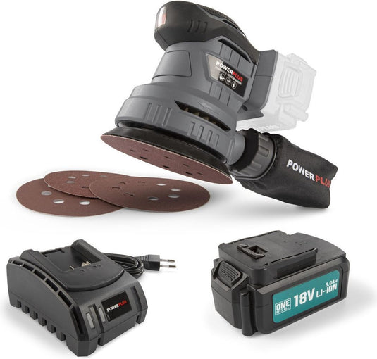 Powerplus powebess3 excentrische schuurmachine - 18v+batt. 3.0ah+lader