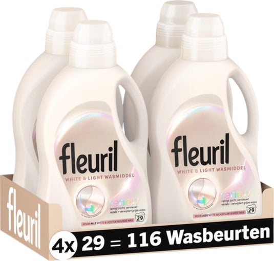 Fleuril white light - vloeibaar wasmiddel - witte en pastelkleuren was - 4x29 wasbeurten - voordeelverpakking