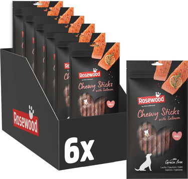 Rosewood chewy sticks zalm small - kauwstaven voor kleine honden - met zalm runderhuid - graanvrij - zonder kunstmatige toevoegingen - 6 zakjes à 72g