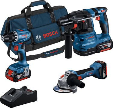 Bosch professional 18v toolkit - combiset - gsr 18v-45 + gws 18v-8 + gbh 18v-22 + 3x gba 18v 4.0 ah accu en gal 18v-40 lader
