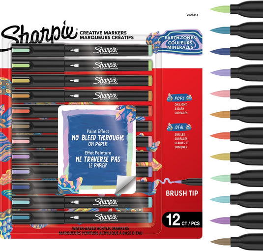 Sharpie creative marker acrylverf pennen | water-based verfmarkers | niet-doorlopende inkt schrijft op de meeste oppervlakken | borstelpunt | knutsel- en kunstbenodigdheden | warme tinten | 12 stuks