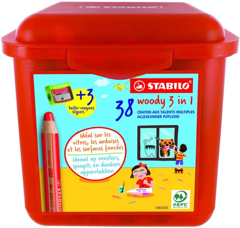 Load image into Gallery viewer, Stabilo woody 3in1 multitalent kleurpotloden in kunststof doos - 38dlg. met 3 puntenslijpers
