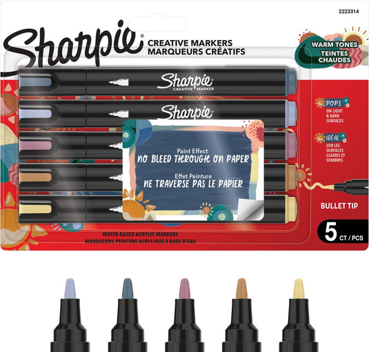 Sharpie creative marker acrylverf pennen | waterbasis verfmarkers | niet-doorlopende inkt schrijft op de meeste oppervlakken | kogelpunt | knutsel- en kunstbenodigdheden | warme tinten | 5 stuks