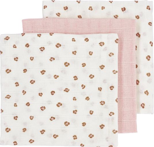 Meyco baby mini panther hydrofiele doeken - 3-pack - soft pink - 70x70cm