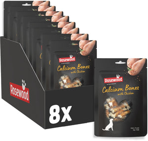 Rosewood calcium bones kip - hondensnack met extra calcium - met kip runderhuid - graanvrij - 8 zakjes à 100g
