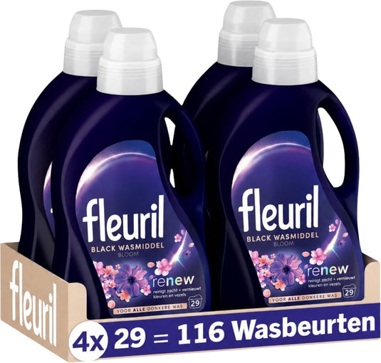 Fleuril black bloom - vloeibaar wasmiddel - donkere en zwarte was - intense geurbeleving - 4x29 wasbeurten - voordeelverpakking