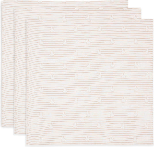 Jollein x nijntje hydrofiele doek small - 70x70cm - miffy stripe - biscuit - 3 stuks