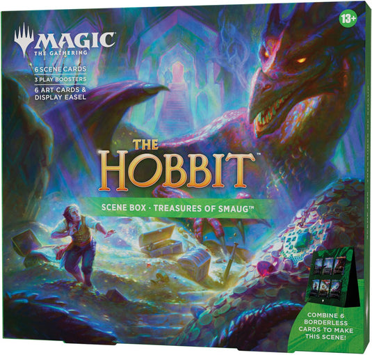 Magic the gathering magic: the gathering | the hobbit scene box - treasures of smaug| 6 foil borderless scene cards, 6 art cards, 3 play boosters + display easel