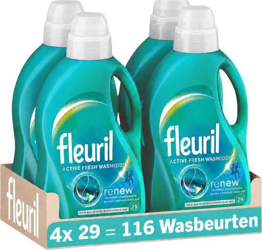 Fleuril active fresh - vloeibaar wasmiddel - alle kleuren was - 4x29 wasbeurten - voordeelverpakking