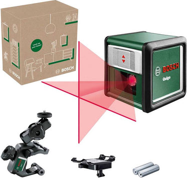 Bosch kruislijnlaser quigo lli (alkaline (2x lr03 aaa), universele klem mm 2 en adapter plaat)