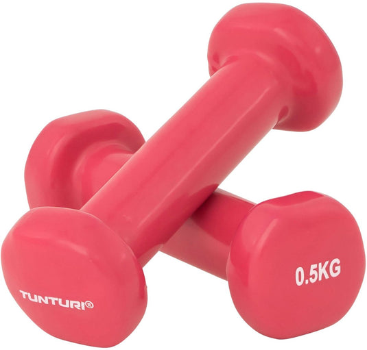 Tunturi dumbell set - 2 x 0,5 kg - vinyl - roze - incl. gratis fitness app