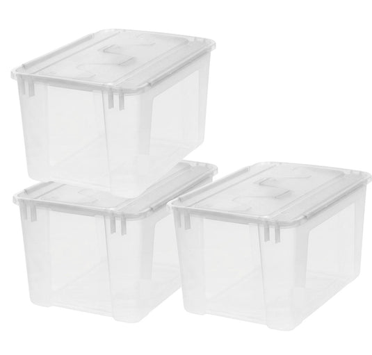 Iris vouwdeksel opbergbox - 48l - stapelbaar - met vouwdeksel - kunststof - transparant - set van 3