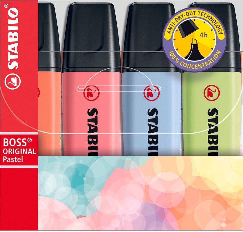 Load image into Gallery viewer, Stabilo boss original pastel - markeerstift - markeren met pastelkleuren - etui met 4 kleuren
