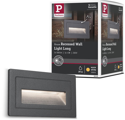 Paulmann led-wandarmatuur voor buiten long ip44 hoekig 103x62 mm 3000k 4w 30lm 230v zwart aluminium