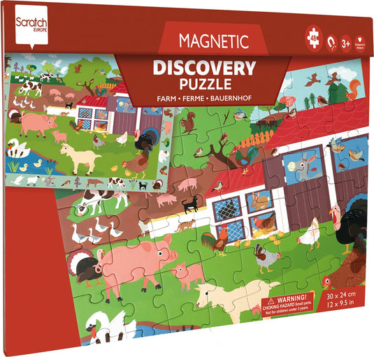 Scratch 2 in 1 magnetische puzzel - discovery game - boerderij - 52,3x30,5cm - 48 stukjes - 3 jaar