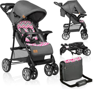 Lionelo emma plus buggy en kinderwagen - licht en duurzaam - verstelbare rugleuning tot ligstand - xxl luifel met venster - grote mand - organizer en tas - schokdempers - 5-punts gordel - tot 15 kg - compact inklapbaar