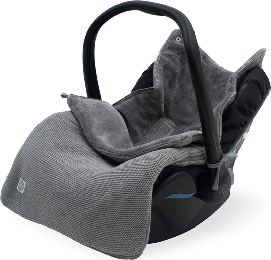 Jollein - voetenzak voor autostoel kinderwagen (stone grey) - basic knit - katoen - polyester - footmuff kinderwagen of autostoel - 42x82cm