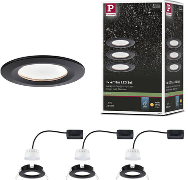 Paulmann led-inbouwlamp nova coin basisset star ip44 rond 78 mm coin 3x6w 3x470lm 230v 2700k zwart mat