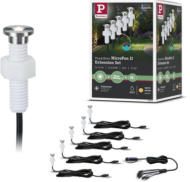 Paulmann plug shine led-grondinbouwlamp micropen ii uitbreidingsset ip67 3000k 5x0,2w zilver