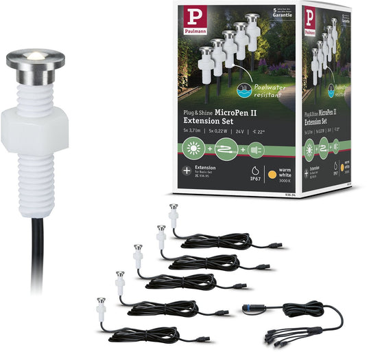 Paulmann plug shine led-grondinbouwlamp micropen ii uitbreidingsset ip67 3000k 5x0,2w zilver