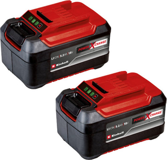 Einhell twinpack 5.2 ah accu - power x-change - 18 v li-ion - 2x 5.2 ah accu - max. vermogen: 1250 w - active accu management systeem