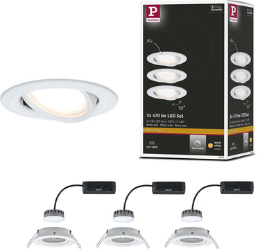 Paulmann led-inbouwlamp nova plus coin basisset zwenkbaar rond 84 mm 50° coin 3x6w 3x470lm 230v dimbaar 2700k wit mat