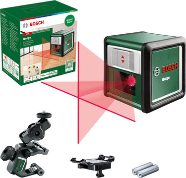Bosch quigo iii - kruislijnlaser - inclusief universele klem mm2 - adapter plaat - batterijen