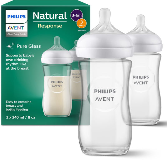 Philips avent natural response glazen babyflessen 240 ml – flow 3- 2 flessen - scy933 02