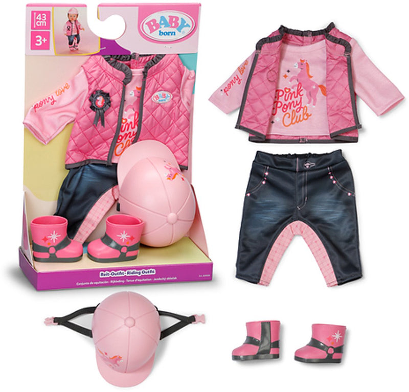 Load image into Gallery viewer, Baby born poppenkleding paardrijden 43cm - outfit met helm.
