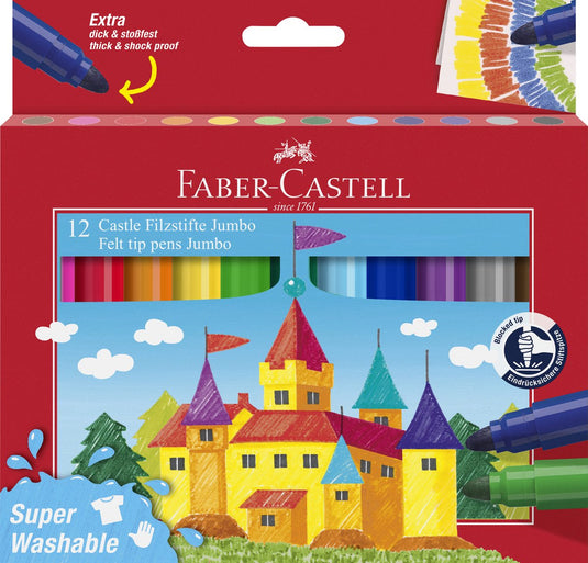Faber-castell viltstiften voor kinderen - jumbo - 12 stuks - super wasbaar - fc-154311
