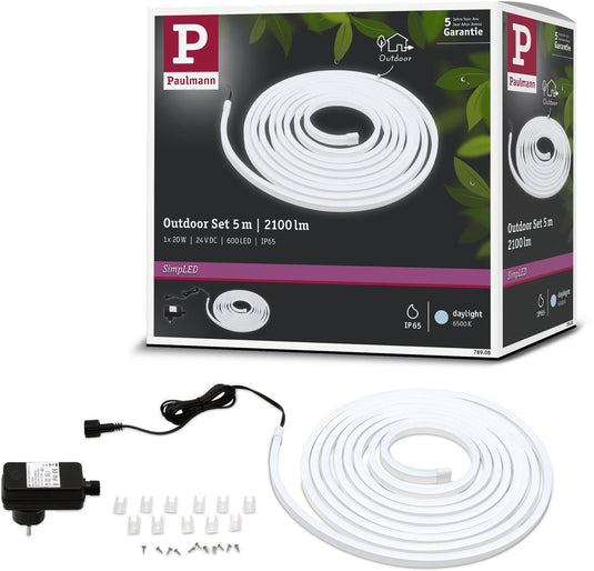 Paulmann simpled outdoor led strip 5 meter daglicht - plug play set - 20w - 24v - wit - kunststof