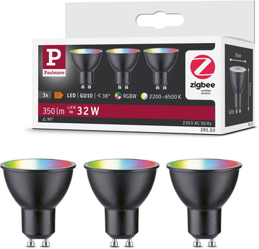 Paulmann standaard 230 v smart home zigbee 3.0 led-reflector gu10 3x350lm 3x4,8w rgbw+ dimbaar zwart mat