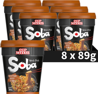 Nissin soba cup noodles - sukiyaki beef wok style noedels - instant noodles - 8 stuks