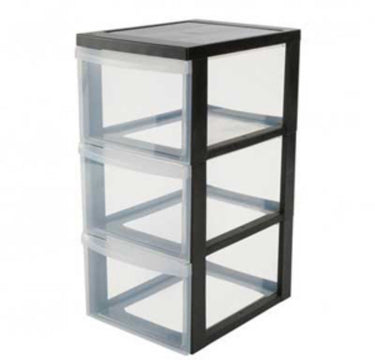 Iris ladesysteem met 3 transparante lades en wielen - 3 x 15 liter – zwart frame