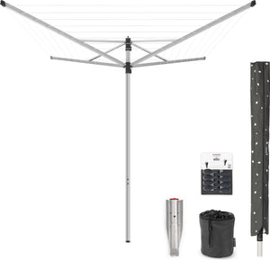 Brabantia lift-o-matic droogmolen - 40 m - met metalen grondanker - beschermhoes - wasknijpertasje en wasknijpers - metallic grey
