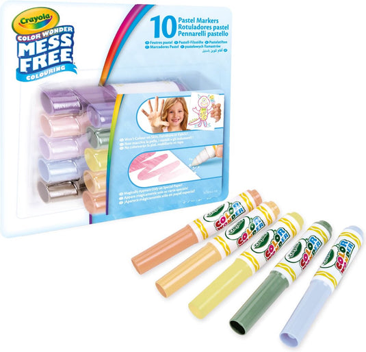 Crayola - color wonder - viltstiften - 10 vlekvrije viltstiften met transparante inkt - pastelkleuren - voor kinderen