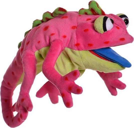 Living puppet by monnikendam.nl handpop living puppets kameleon wihelminchen 33cm roze