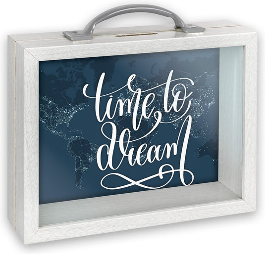 Zep - hout glas spaarpot smith met tekst time to dream formaat 6,5 x 21 cm - rm4143