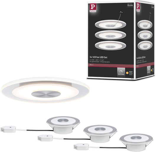 Paulmann premium led-inbouwlamp whirl basisset rond 120 mm 3x4,9w 3x180lm 230v dimbaar 3000k alu gedraaid, satijn