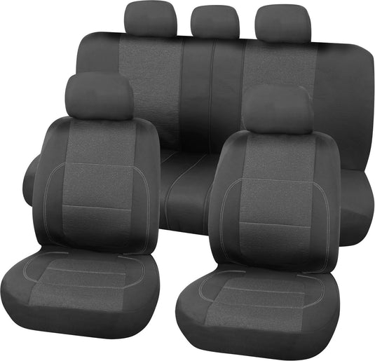 Carpoint stoelhoesset paris 9-delig – zwart grijs – universeel – wasbaar – geschikt voor zij-airbag – complete set