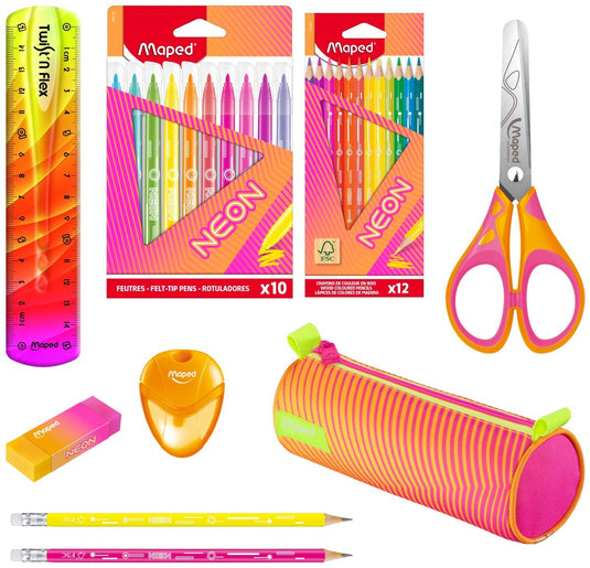 Maped office maped neon xl bundel – complete tekenset met etui, potloden, viltstiften en schaar